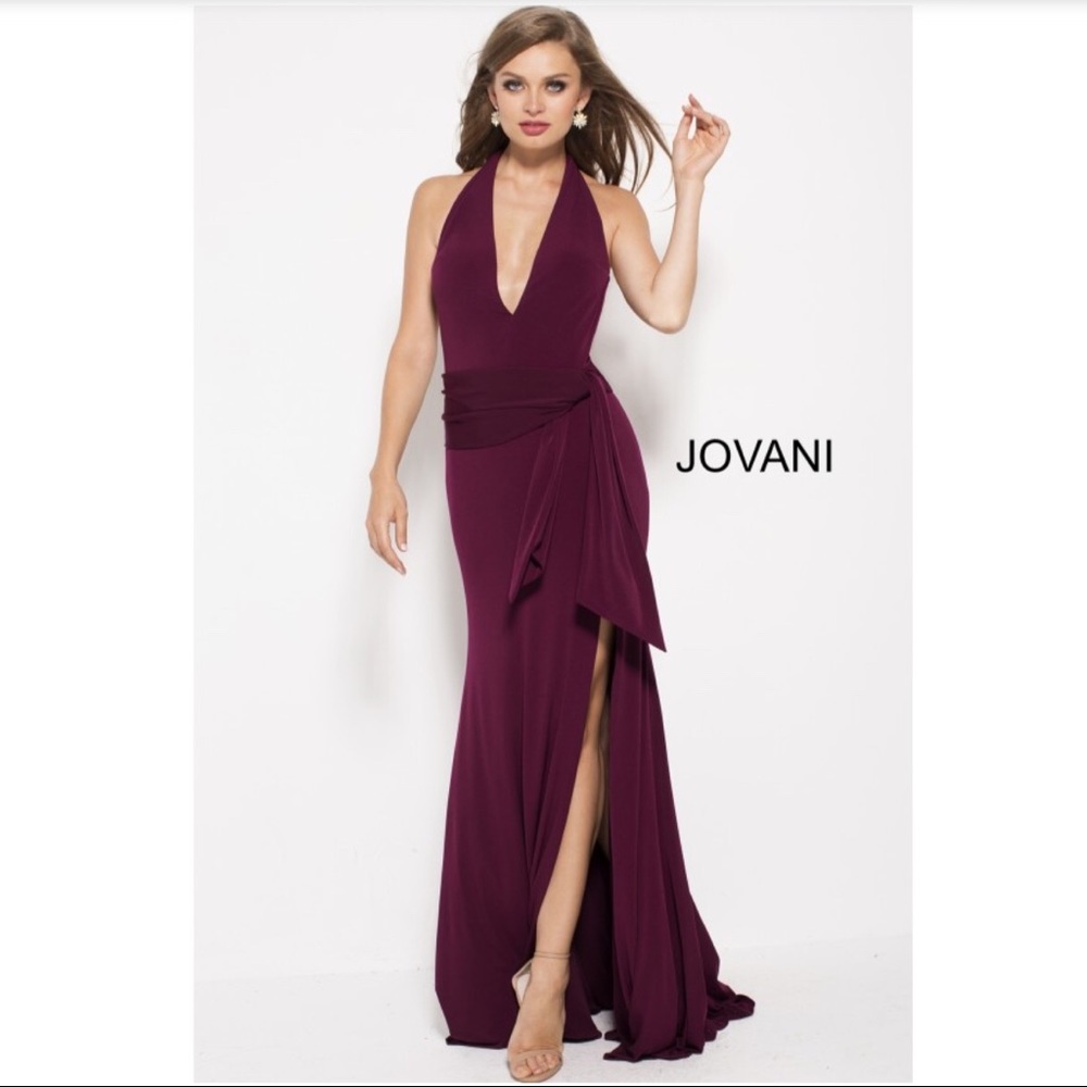 Sexy Plunge V Neck Halter Dress with Slit
